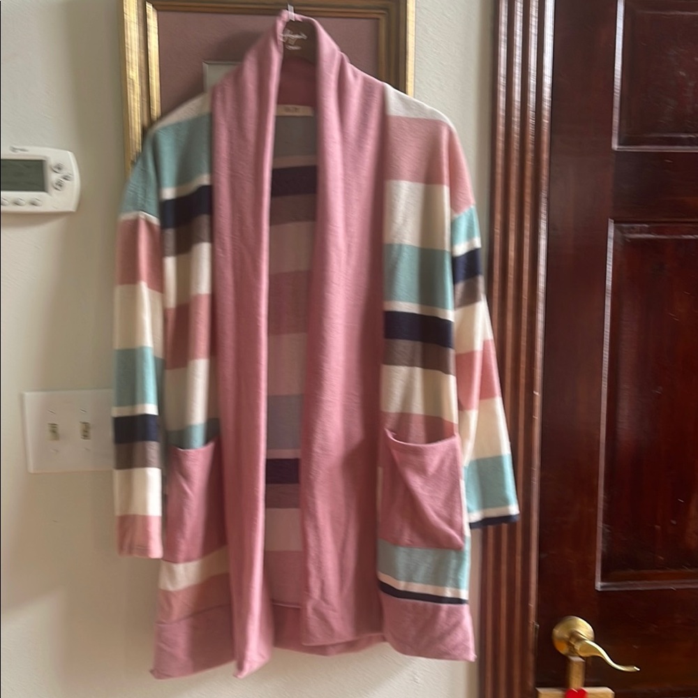 Jade by Jane Striped Pink Cardigan with Pockets